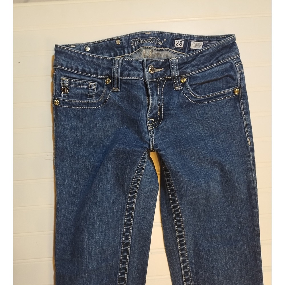 Miss Me Skinny Jeans Womens 28 Dark Wash Low Rise Embellished Y2K Western Denim - Picture 3 of 15